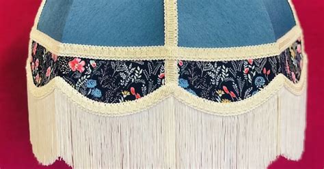 Slate Blue And Navy Floral Panelled Fabric Lampshade