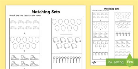 Matching Equivalent Sets 0-10 Worksheet (teacher made)