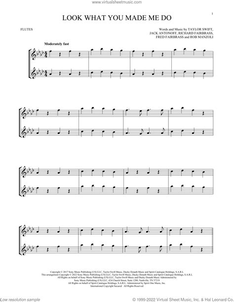 Look What You Made Me Do Sheet Music For Two Flutes Duets PDF