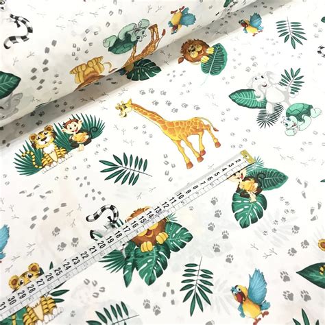 Animals Cotton Fabric Jungle Safari Wild African Zoo Animal Etsy