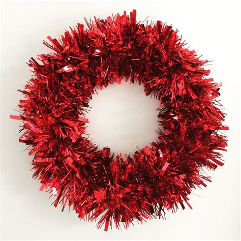 Hgtv Holiday House Feature Red Tinsel Wreath Tinsel Christmas Etsy