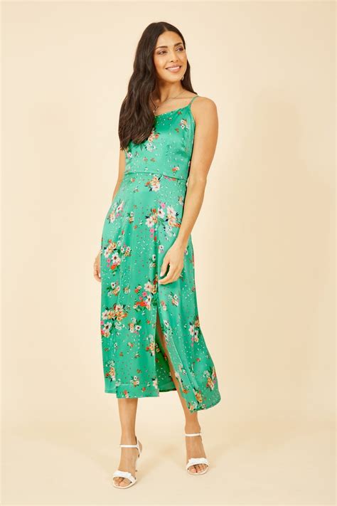 Yumi Green Satin Floral Slip Sundress Yumi