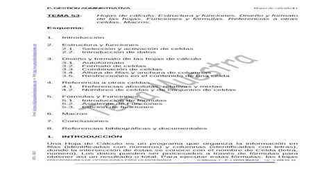 TEMA 53 Hojas de cálculo Estructura y funciones Diseño P