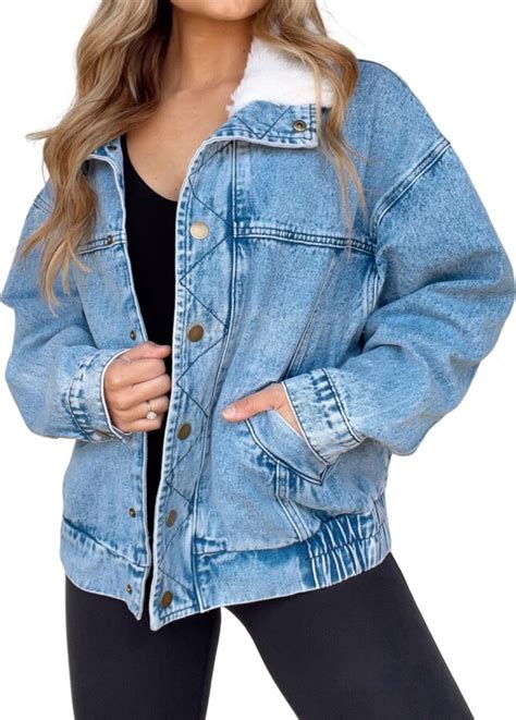 Kedera Women S Sherpa Collar Oversized Denim Jacket Boyfriend Long