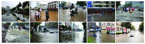 Images of urban streets with floods. Images of urban streets with ...