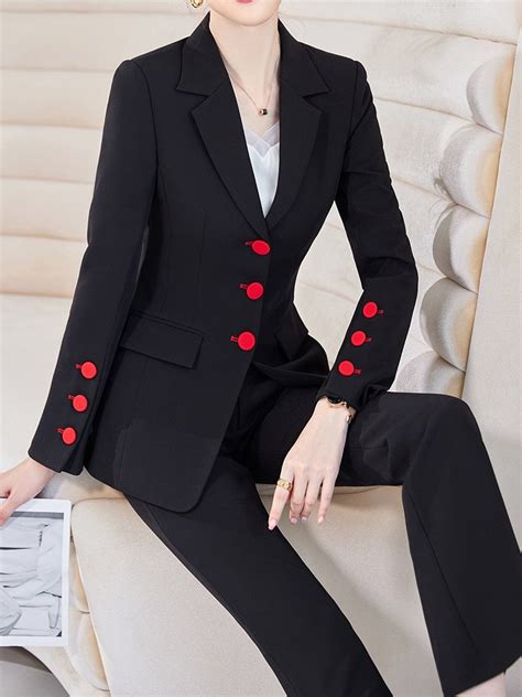 Fashion Black Apricot Blazer Jacket And Pant Suit Women Female Office