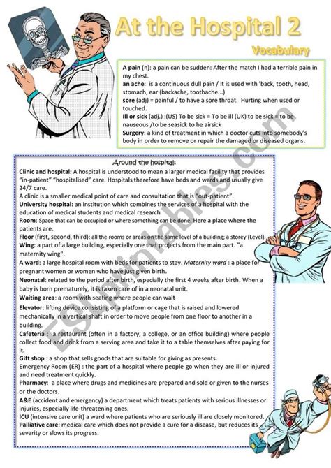 At The Hospital Vocabulary Esl Worksheet By Cariboo Vocabulary