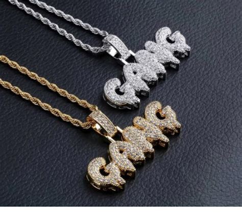 Iced Out Cubic Zircon Bling Bubble Letters Gang Pendant Etsy Cz