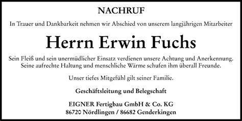 Traueranzeigen Von Erwin Fuchs Augsburger Allgemeine Zeitung