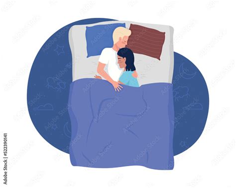 Hugging Man And Woman Sleeping In Bed 2d Vector Isolated Illustration Love Relationship Flat