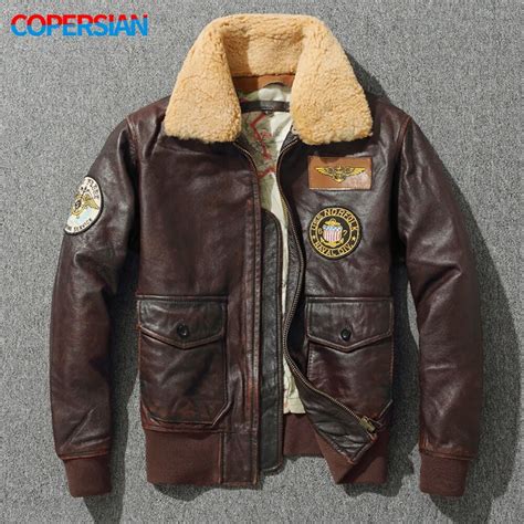 Chaqueta De Piloto G De Cuero Genuino Para Hombre Capa Superior De