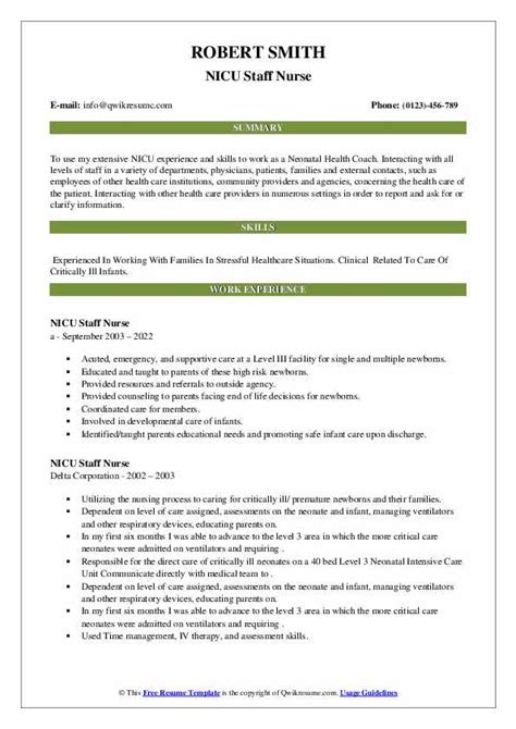 Nicu Staff Nurse Resume Samples Qwikresume