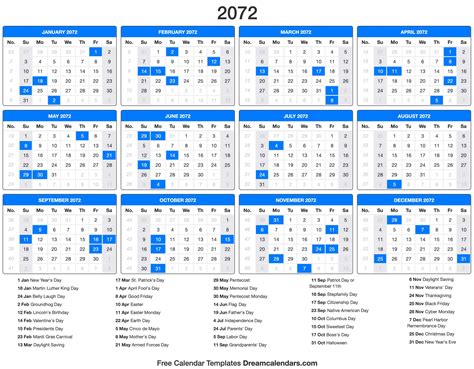 2072 Calendar