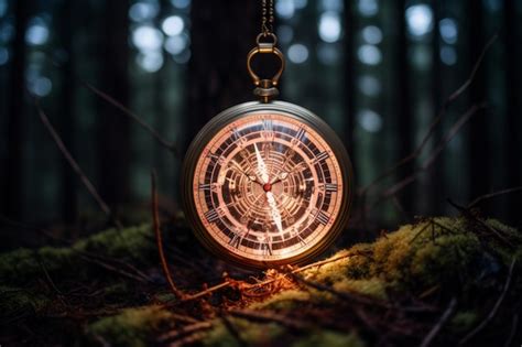 Un Viejo Reloj De Bolsillo Sentado En Medio De Un Bosque Foto Premium