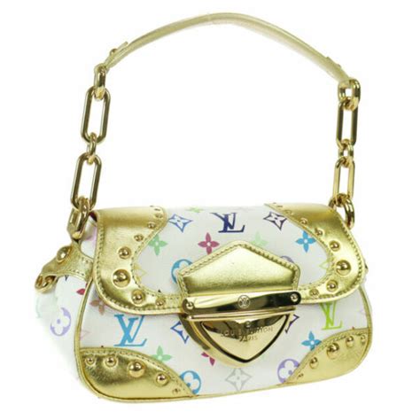 Louis Vuitton Marilyn Or Shoulder Bag Gold White Canvas Leather Murakami Multicolore Monogram