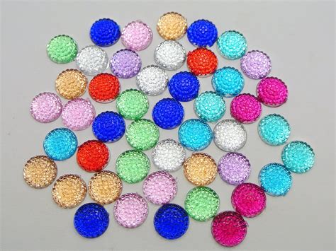 Mixed Color Flatback Acrylic Dotted Round Rhinestone Cabochon Dome