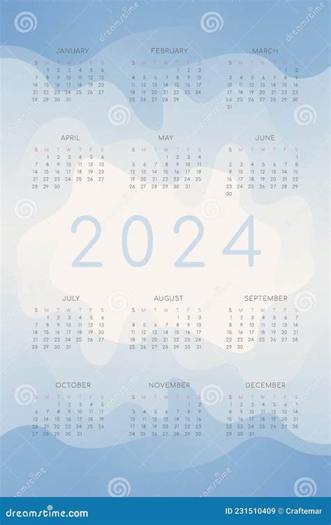 A Blue And White Calendar For The New Year With Clouds In The Sky On It