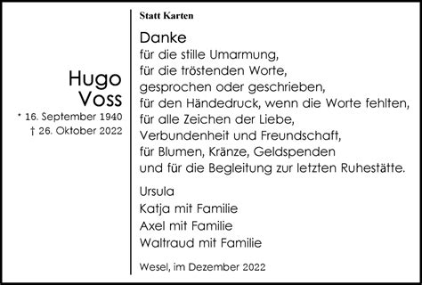 Traueranzeigen Von Hugo Voss Trauer In NRW De