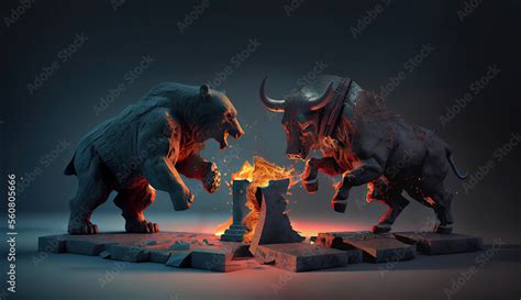 Statue Of A Fight Between Bull And Bear Market Investor Concept Stock