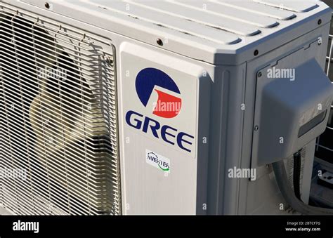 Montreal, Canada - May 24, 2020: Gree logo on mini split air conditioner. Gree Electric is a ...