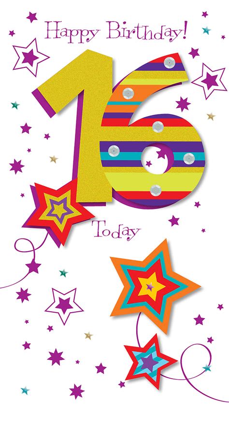 Teens 16th Birthday 16 Today Embellished Greeting Card Cards