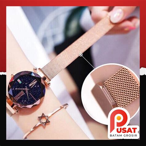 Jual Pusat Batam Grosir J148 Jam Tangan Wanita Magnet Tali Rantai Jam Analog Arloji Jam