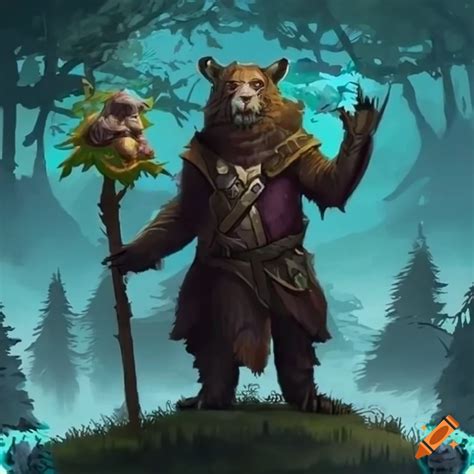 Image Of A Magic Bear Mage On A Majestic Landscape