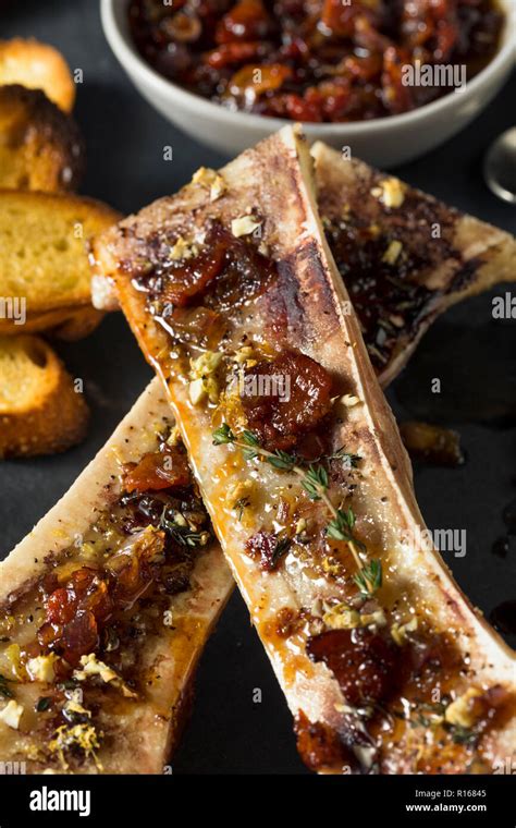 Homemade Roasted Beef Bone Marrow With Thyme And Lemon Stock Photo Alamy