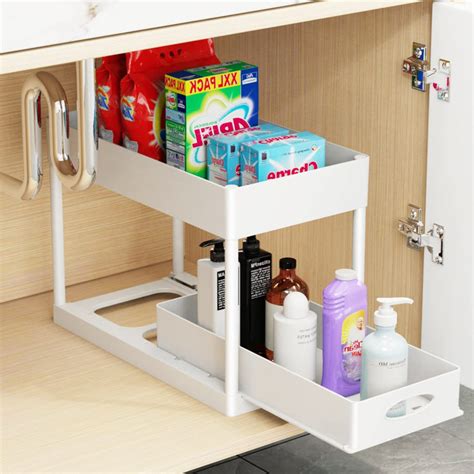 Wsxe Under Sliding Cabinet Basket Organizer 2 Tier Storage Under