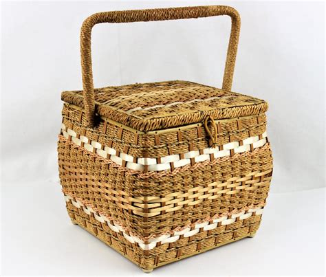 Vintage Large 1960s Natural Wicker Sewing Basket