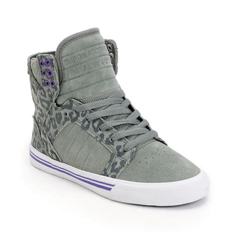 Supra Womens Skytop Grey And Cheetah Print Suede Shoes Zumiez Suede