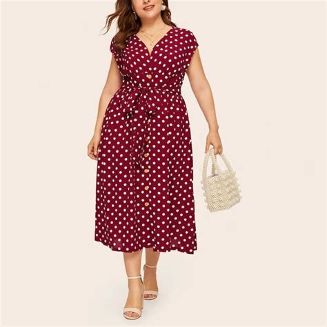 Plus Size Women Clothing Autumn Fashion Sexy Polka Dot Print Button Tie