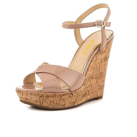 FSJ Shoes S Fsj Nude Peep Toe Platform Cork Wedge High Heel Sandals Poshmark