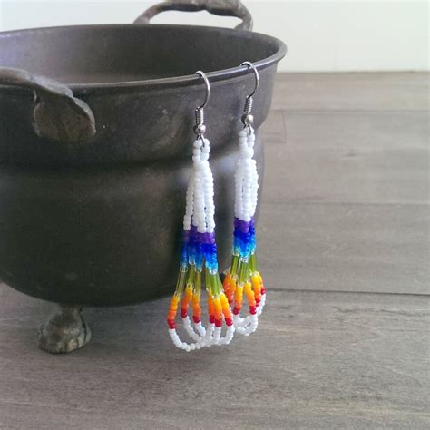 Native American Beaded Earrings Rainbow Earrings Beadwork Etsy