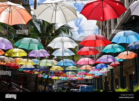 Display Of Colourful Umbrellas In Caudan Waterfront Mall Port Louis