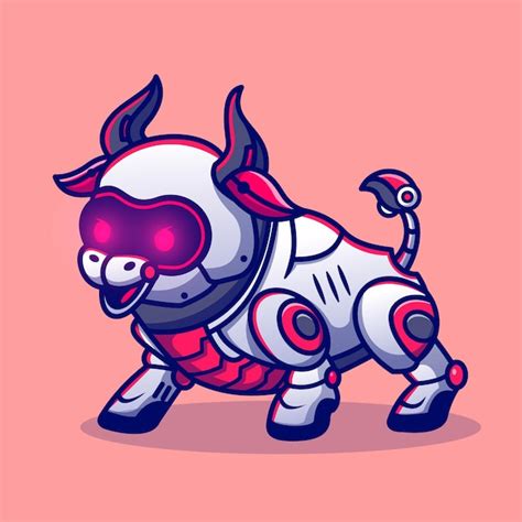 Niedliche Bull Roboter Cartoon Vektor Symbol Illustration