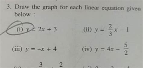 3 Draw The Graph For Each Linear Equation Given Below I Y2x3 Ii