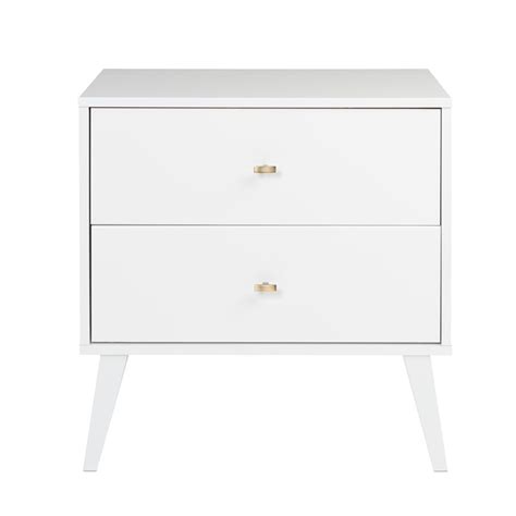 Prepac Milo Mid Century Modern 2 Drawer Nightstand In White Homesquare