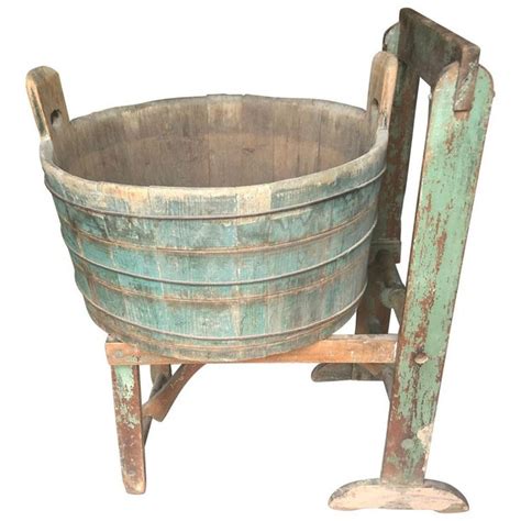 Authentic Distressed Country Washing Barrel Tub And Stand Vintage