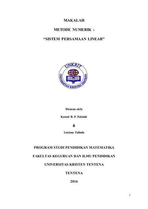 Makalah Metode Numerik Sistem Persamaan Linear Pdf