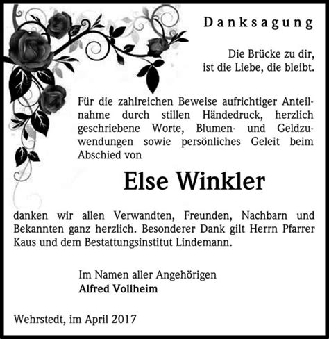 Traueranzeigen Von Else Winkler Abschied Nehmen De