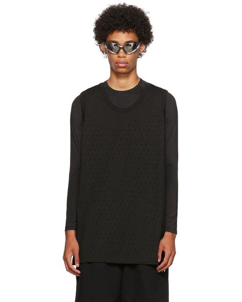 Balenciaga Cotton Black Perforated Tank Top For Men Lyst