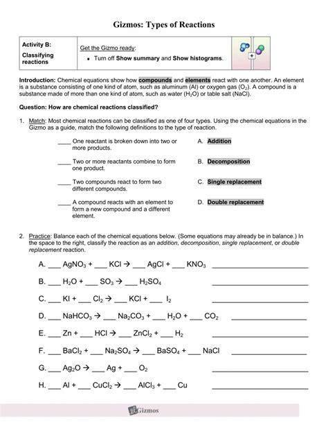 Balancing Chemical Equations Practice Worksheet With Answers — Db