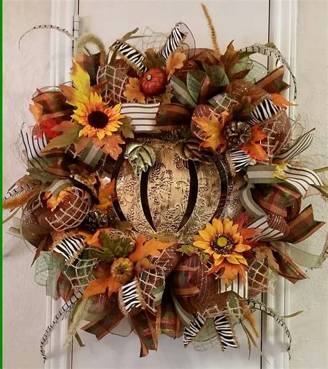 Fall Wreath W Metal Pumpkinthanksgiving Wreath By Southtxcreations