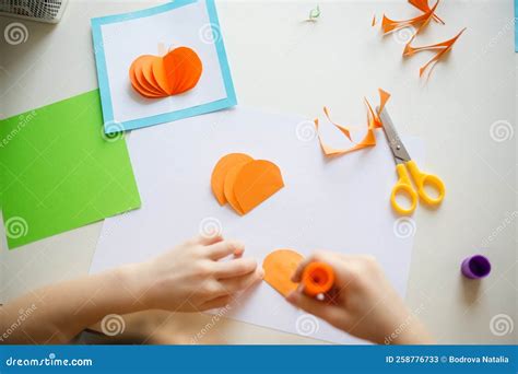 paper craft  kids diy card  pumpkin  thanksgiving day stock