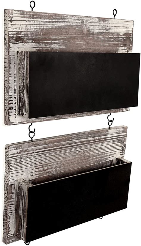 Wall Mounted Rustic Barnwood Chalkboard Mail Sorters with Key Hooks, S ...