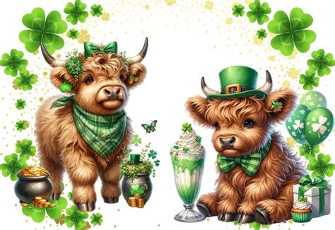 St Patrick Day Highland Cow Clipart Highland Cow Cute Saint Patrick