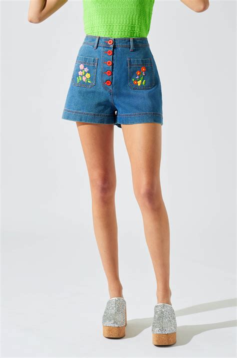 Short Denim Fleurs Bleu Manoush