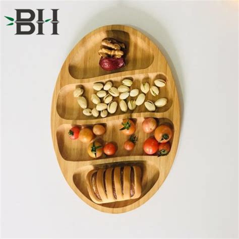 Bamboo Plate Set - Bamboo Reusable Plates - Oval 4 Compartment Bamboo Plates - Wood Plates ...