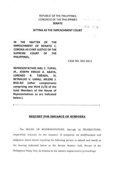 Request For Issuance Of Subpoena